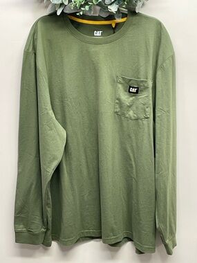 NWT CAT Caterpillar Workwear Crew Neck Pocket Tee Long Sleeve Cotton T-shirt XXL